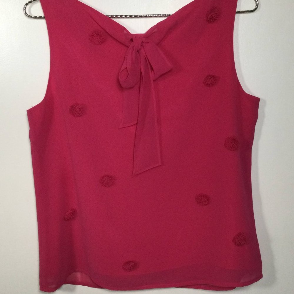 Talbots Hot Pink Back Tie Bow Pom Pom Blouse